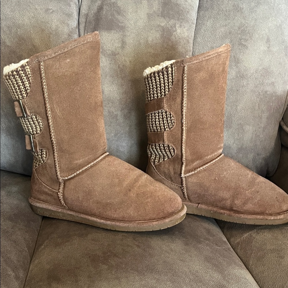 BearPaw Tan Suede Knit Winter Boots